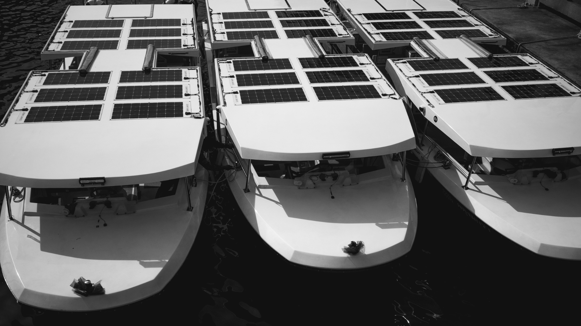 Boats with solar panels on roof