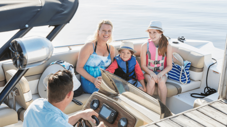 family in a boat ride